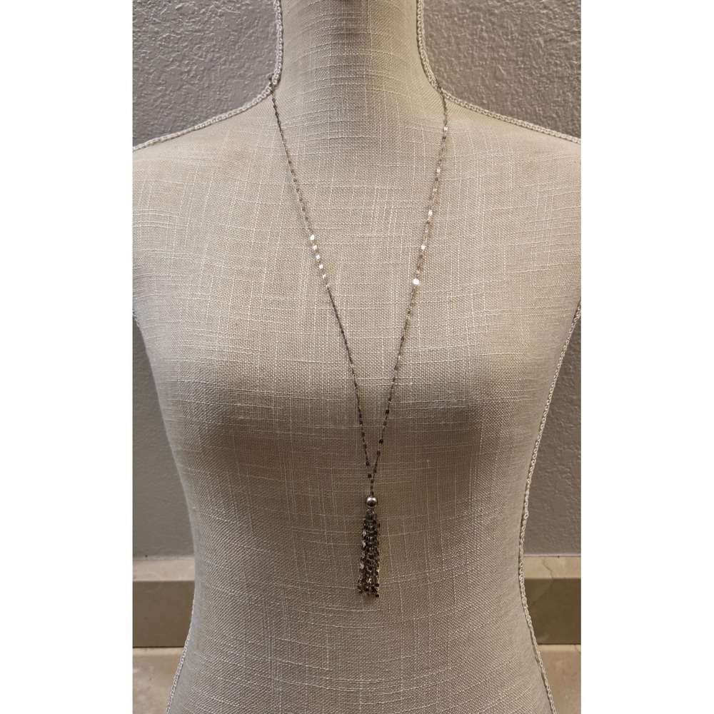 Vintage Italian Designer Sterling Silver Mirror Chain Tassel Lariat Necklace 32"